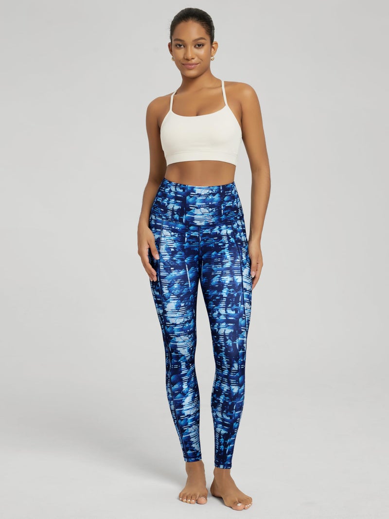 ODODOS Women's High Waisted Full Length Yoga Leggings with Pockets, 28" Inseam Tummy Control Non See Through Workout Athletic Running Yoga Pants, Indigo, Large - Image 4